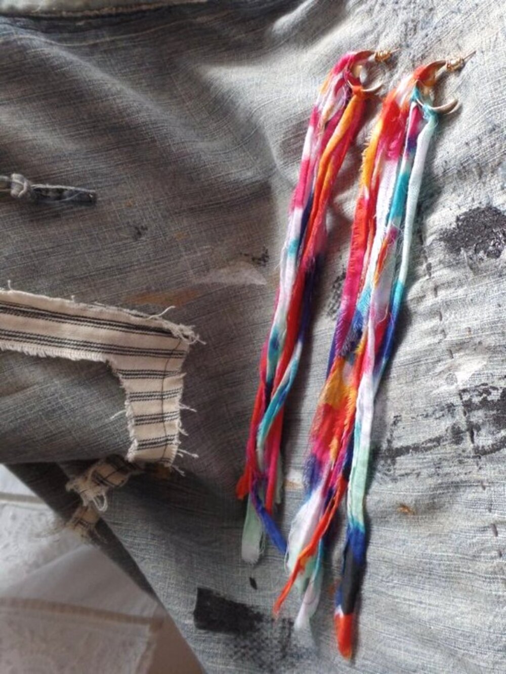 Hand Crafted Swag Hoop Earrings Tie-Dye Multi Color - Picture 5 of 7